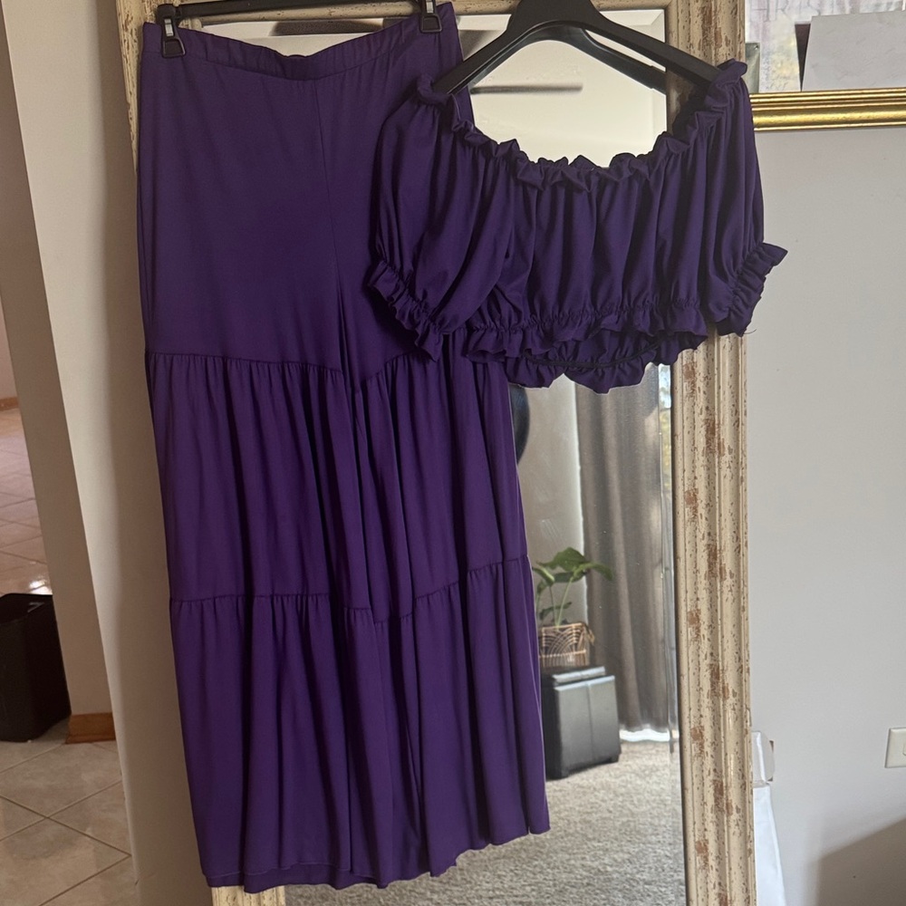 Casual Purple Ruffled Top and Skirt Set